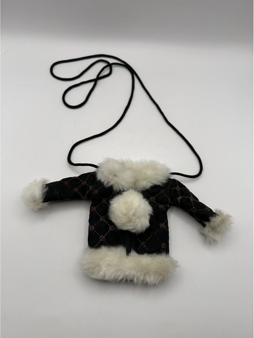 Vintage Novelty Parka Ski Jacket Mini Purse Pouch Neck Pouch Faux Fur Quilted